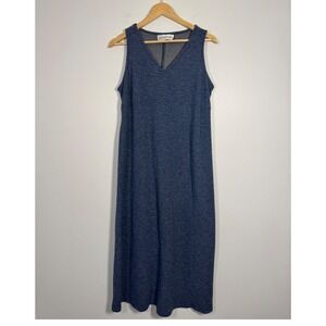 Minimalist Motherhood Maternity Small Knit Midi Dress Blue Sleeveless Back Tie